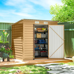 6 x 4FT Galvanized Garden Storage Shed, Metal Outdoor Shed with Double Doors and 2 Vents, Grey