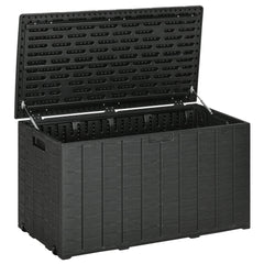 81 Gallon Garden Storage Box, Waterproof Double Wall Storage Container with Wheels and Handles, Black