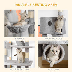 94"-102" Huge Cat Tree Ceiling High Cat Condo Scratching Post Activity Center Multi-Level Play House Light Grey