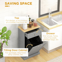 Kitchen Tilt Out Trash Bin Cabinet, Free Standing Recycling Cabinet, Trash Can Holder with Drawer, White