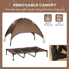 Elevated Dog Bed with Canopy, Portable Raised Dog Cot for XL Sized Dogs, Indoor & Outdoor, 48" x 36" x 43", Coffee