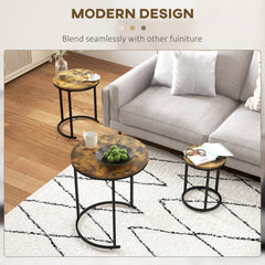 Nesting Tables Set of 3, Round Coffee Table, Stacking Side Tables with Steel Frame for Living Room