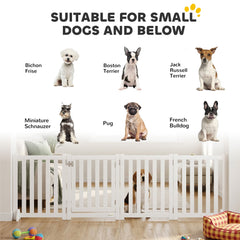 23.5"H Foldable Dog Gate with Door, 4 Panels Freestanding Pet Gate Barriers Indoor with Support Feet, Puppy Fence for Dogs, White