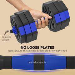 6-in-1 Adjustable Dumbbell Set, Used as Kettlebell, Barbell, Dumbbell, Push-Up Stand, 44lbs Free Weights Set, Blue