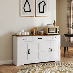 Sideboard Buffet Cabinet with Storage, Modern Coffee Bar Cabinet with 3 Drawers and Adjustable Shelves, Distressed Black