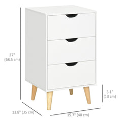 Bedside Table, Modern Nightstand with 3 Drawers, Side End Table with Wood Legs for Living Room, Bedroom, White