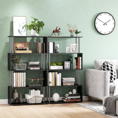 5-Tiers Geometric Wooden Bookcase S-Shaped Storage Bookshelf Display with Metal Frame for Living Room, Bedroom, Home Office, White