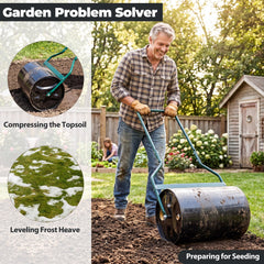 Lawn Roller 12 Gallon Water/Sand Filled Garden Drum Roller with U-shape Handle