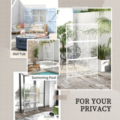 6.5FT Decorative Outdoor Divider, Metal Privacy Screen with Stand, Large Leaf Style, Black