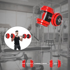 44lbs 2-In-1 Dumbbell & Barbell Adjustable Set Strength Muscle Exercise Fitness Plate Bar Clamp Rod Home Gym Sports Area