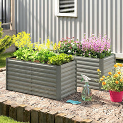 Set of 2 Galvanized Metal Planters for Outdoor Plants, 4' x 2' x 2' Raised Garden Bed, Dark Grey
