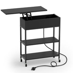 Lift Top End Table with Charging Station and Universal Wheels-Black