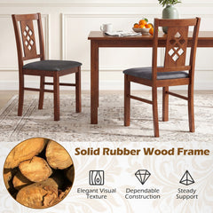 Set of 4 Diamond Lattice Back Dining Chairs, Cherry Rubber Wood with Grey Linen Look Seats