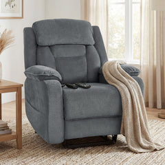 Power Recliner Chair with Massage, Electric Lift Chair for Elderly with Side Pockets, 2 Memory Positions, Remote, Brown