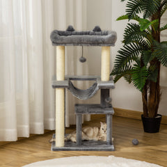 39.25'' Cat Tree Tower Multi-Level Kitten House with Scratching Post Condo Hammock Bed Ball Toy - Grey