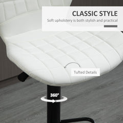Bar Stools Set of 2 Adjustable Height Swivel Bar Chairs in PU Leather with Backrest & Footrest, White