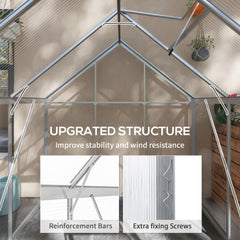6' x 4' Walk-In Greenhouse, Polycarbonate Greenhouse with Sliding Door, Window, Aluminium Frame, Foundation, Silver