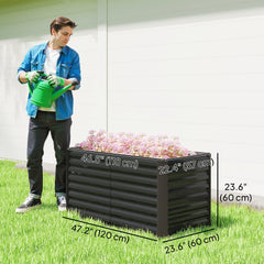 Set of 2 Galvanized Metal Planters for Outdoor Plants, 4' x 2' x 2' Raised Garden Bed, Dark Grey