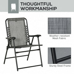 2 Pieces Outdoor Folding Patio Chair Set, Portable Camping Chairs with Armrests for Garden, Patio, Pool, Beach, Grey