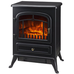 16" Freestanding Electric Fireplace Heater Fire Stove with Wood Burning Flame 750/1500W Black