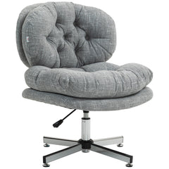 Computer Desk Chair, Armless Office Chair with Wide Padded Seat and Adjustable Height, Cream White