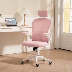 Office Chair, Mesh Computer Desk Chair with Adjustable Headrest, 4D Lumbar Support, Flip-up Arm, Grey