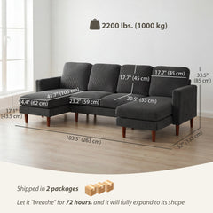 Sectional Sofa, Corduroy U Shaped Couch with Double Chaise and Spring Cushions, 2200lb Capacity, Beige