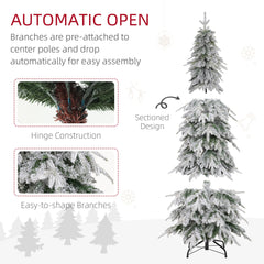 6ft Pencil Flocked Artificial Christmas Tree with 600 Branch Tips, Auto Open and Steel Base, Green