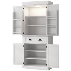 71" Kitchen Pantry Cabinet with LED Lights, 6 Spice Racks, a Drawer and 4 Adjustable Shelves, Black