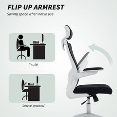 Ergonomic Office Chair, Swivel Desk Chair with Adjustable Lumbar Support, Headrest and Height, Flip-up Armrests, Beige