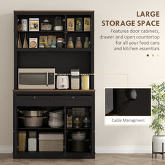 71" Pantry Cabinet with Microwave Space, Buffet with Hutch, 2 Drawers, Adjustable Shelves and Glass Doors, Blue
