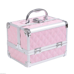 3 Tier Diamond Texture Makeup Train Case Cosmetic Organizer with Mirror, Black