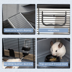 3-tier Hamster Cage, Guinea Pig Cage, Pet Chinchillas Play House Indoor with Accessories Food Dish Water Bottle, Ramps, 31.5"x19"x 23", Black