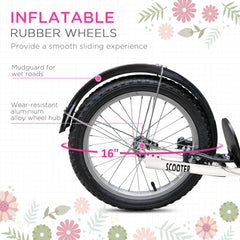 Kick Scooter with Adjustable Handlebar, Kids Scooter with 2 Brakes Basket Cupholder 16" Inflatable Rubber Tyres Orange