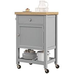 Kitchen Cart on Wheels, Rolling Kitchen Island Cart with Wood Top, Towel Rack, Drawer and Shelf for Dining Area, Grey