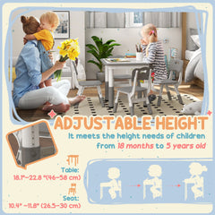 5 Pieces Toddler Table and Chair Set, Height Adjustable Activity Table and Chair Set for Nursery Classroom, Grey