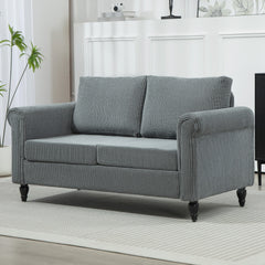 Vintage Loveseat, Upholstered Love Seat Furniture, Chenille-feel Fabric 2 Seater Sofa Couch with Rolled Arms, Gourd-Shaped Rubber Wood Legs for Living Room, Dark Grey