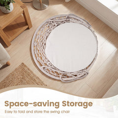 Macrame Swing Chair Hammock Chair with Round Seat Cushion-Beige