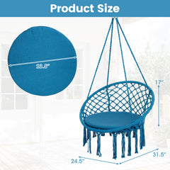 Macrame Swing Chair Hammock Chair with Round Seat Cushion-Blue