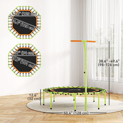 50" Foldable Mini Trampoline, Fitness Trampoline Rebounder with Bungee, Adjustable Handle Bar, Stable & Quiet