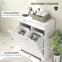 Laundry Cabinet, Tilt Out Laundry Hamper Cabinet with 2 Baskets, Bathroom Hamper Cabinet with 2 Drawers, Black