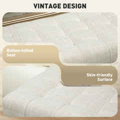 Storage Ottoman, Linen Fabric End of Bed Bench with Soft Close Lid, Button Tufted Storage Bench for Living Room, Entryway or Bedroom, 42" x 17" x 19", Beige