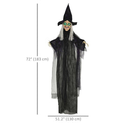 6' Life Size Black Witch Outdoor Halloween Decoration, Halloween Prop w/ Light Up Eyes