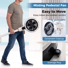 Misting Pedestal Fan Air Circulator with 90° Auto Oscillation Floor Standing Fan with 8 Speeds-White