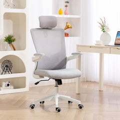 Ergonomic Office Chair, Swivel Desk Chair with Adjustable Lumbar Support, Headrest and Height, Flip-up Armrests, Beige