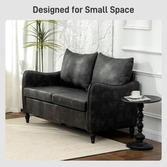 55" Loveseat Sofa, Small 2 Seater Couch with Solid Wood Legs, Modern PU Leather Upholstered Sofa for Small Spaces, Brown