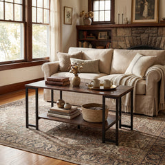 Modern Accent Table with Open Storage Shelf for Apartment and Lounge-Rustic Brown