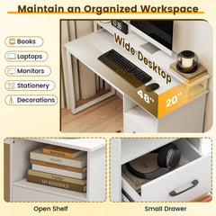 Modern Computer Desk with Power Outlets and File Drawer-White
