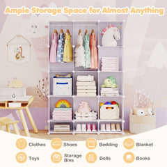 Modular Baby Wardrobe with 13 Cubes and Hanging Rod and Shelves Stackable-White
