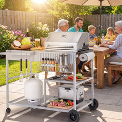 Movable Grill Table with 2 Spice Containers and Station for Backyard and BBQ-Black
